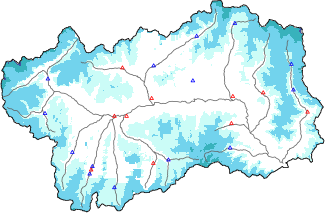 Snow depth + automatic weather station data (AWS) + Modello 1 AINEVA (MOD1) data below 2000 m