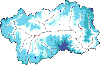 Hauter de neige + donn&eacute;es de station automatiques (AWS) + donn&eacute;es Modello 1 AINEVA (MOD1) au-dessous de 2000 m