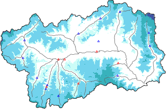 Snow depth + automatic weather station data (AWS) + Modello 1 AINEVA (MOD1) data below 2000 m