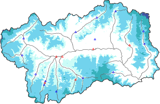 Snow depth + automatic weather station data (AWS) + Modello 1 AINEVA (MOD1) data below 2000 m