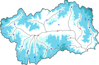 Hauter de neige + donn&eacute;es de station automatiques (AWS) + donn&eacute;es Modello 1 AINEVA (MOD1) au-dessous de 2000 m