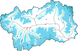 Snow depth + automatic weather station data (AWS) + Modello 1 AINEVA (MOD1) data below 2000 m