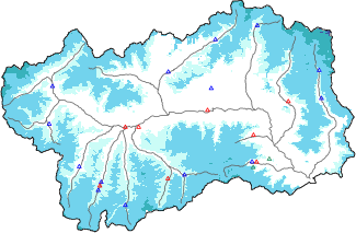 Snow depth + automatic weather station data (AWS) + Modello 1 AINEVA (MOD1) data below 2000 m
