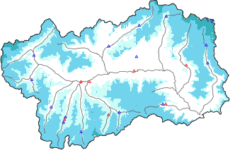 Snow depth + automatic weather station data (AWS) + Modello 1 AINEVA (MOD1) data below 2000 m
