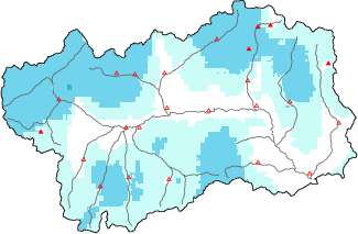 Neige fra&icirc;che dans les derni&egrave;res 24h + donn&eacute;es Modello 1 AINEVA (MOD1)