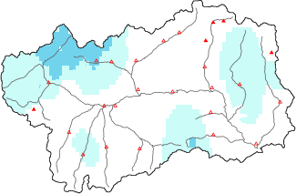 Neige fra&icirc;che dans les derni&egrave;res 24h + donn&eacute;es Modello 1 AINEVA (MOD1)