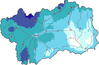 Neige fra&icirc;che dans les derni&egrave;res 72h + donn&eacute;es Modello 1 AINEVA (MOD1)