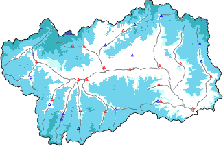Snow depth + automatic weather station data (AWS) + Modello 1 AINEVA (MOD1) data below 2000 m
