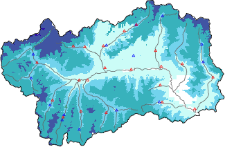 Snow depth + automatic weather station data (AWS) + Modello 1 AINEVA (MOD1) data below 2000 m