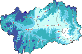 Snow depth + automatic weather station data (AWS) + Modello 1 AINEVA (MOD1) data below 2000 m
