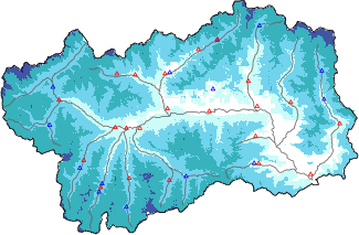 Snow depth + automatic weather station data (AWS) + Modello 1 AINEVA (MOD1) data below 2000 m