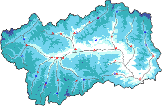 Snow depth + automatic weather station data (AWS) + Modello 1 AINEVA (MOD1) data below 2000 m