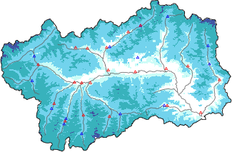 Snow depth + automatic weather station data (AWS) + Modello 1 AINEVA (MOD1) data below 2000 m