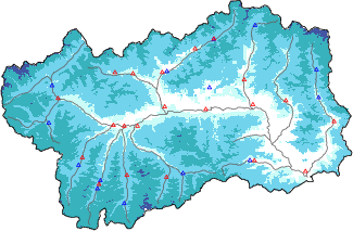 Hauter de neige + donn&eacute;es de station automatiques (AWS) + donn&eacute;es Modello 1 AINEVA (MOD1) au-dessous de 2000 m
