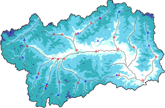 Hauter de neige + donn&eacute;es de station automatiques (AWS) + donn&eacute;es Modello 1 AINEVA (MOD1) au-dessous de 2000 m