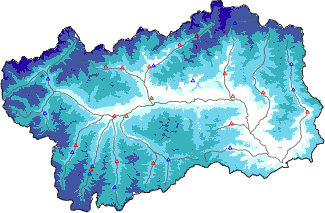 Snow depth + automatic weather station data (AWS) + Modello 1 AINEVA (MOD1) data below 2000 m