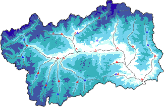 Snow depth + automatic weather station data (AWS) + Modello 1 AINEVA (MOD1) data below 2000 m