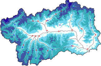 Snow depth + automatic weather station data (AWS) + Modello 1 AINEVA (MOD1) data below 2000 m