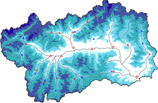 Snow depth + automatic weather station data (AWS) + Modello 1 AINEVA (MOD1) data below 2000 m