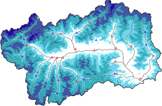 Snow depth + automatic weather station data (AWS) + Modello 1 AINEVA (MOD1) data below 2000 m