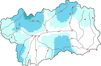 Neige fra&icirc;che dans les derni&egrave;res 24h + donn&eacute;es Modello 1 AINEVA (MOD1)