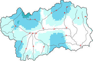 Neige fra&icirc;che dans les derni&egrave;res 72h + donn&eacute;es Modello 1 AINEVA (MOD1)