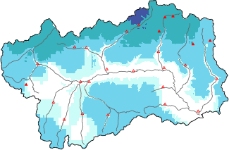 Neige fra&icirc;che dans les derni&egrave;res 24h + donn&eacute;es Modello 1 AINEVA (MOD1)