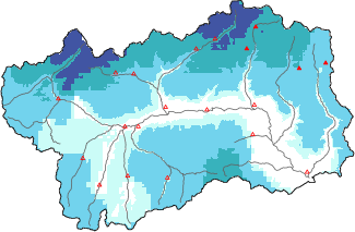 Neige fra&icirc;che dans les derni&egrave;res 72h + donn&eacute;es Modello 1 AINEVA (MOD1)