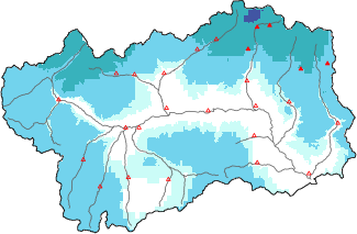 Neige fra&icirc;che dans les derni&egrave;res 24h + donn&eacute;es Modello 1 AINEVA (MOD1)
