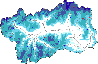 Hauter de neige + donn&eacute;es de station automatiques (AWS) + donn&eacute;es Modello 1 AINEVA (MOD1) au-dessus de 2000 m