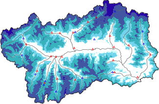 Hauter de neige + donn&eacute;es de station automatiques (AWS) + donn&eacute;es Modello 1 AINEVA (MOD1) au-dessous de 2000 m
