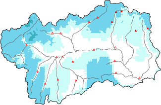 Neige fra&icirc;che dans les derni&egrave;res 72h + donn&eacute;es Modello 1 AINEVA (MOD1)