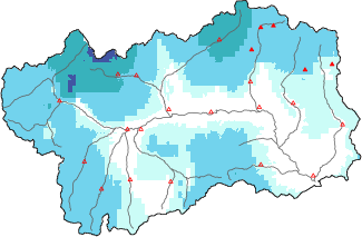 Neige fra&icirc;che dans les derni&egrave;res 72h + donn&eacute;es Modello 1 AINEVA (MOD1)