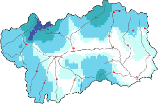 Neige fra&icirc;che dans les derni&egrave;res 72h + donn&eacute;es Modello 1 AINEVA (MOD1)