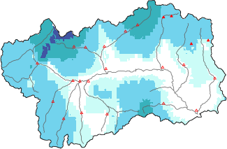 Neige fra&icirc;che dans les derni&egrave;res 72h + donn&eacute;es Modello 1 AINEVA (MOD1)