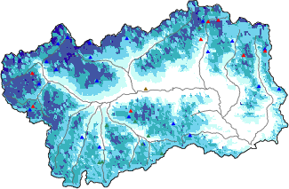 Altezza neve al suolo + dati stazioni automatiche (AWS) e Modelli 1 AINEVA (MOD1) oltre i 2000 m