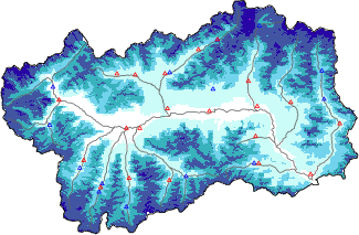 Altezza neve al suolo + dati stazioni automatiche (AWS) e Modelli 1 AINEVA (MOD1) sotto i 2000 m