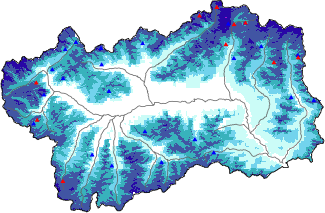 Altezza neve al suolo + dati stazioni automatiche (AWS) e Modelli 1 AINEVA (MOD1) oltre i 2000 m