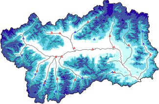 Altezza neve al suolo + dati stazioni automatiche (AWS) e Modelli 1 AINEVA (MOD1) sotto i 2000 m