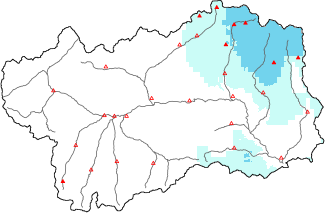 Neige fra&icirc;che dans les derni&egrave;res 24h + donn&eacute;es Modello 1 AINEVA (MOD1)