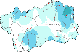 Neige fra&icirc;che dans les derni&egrave;res 72h + donn&eacute;es Modello 1 AINEVA (MOD1)