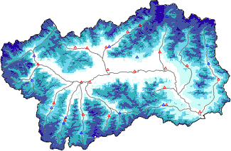 Hauter de neige + donn&eacute;es de station automatiques (AWS) + donn&eacute;es Modello 1 AINEVA (MOD1) au-dessous de 2000 m