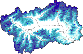 Altezza neve al suolo + dati stazioni automatiche (AWS) e Modelli 1 AINEVA (MOD1) oltre i 2000 m
