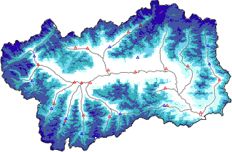 Altezza neve al suolo + dati stazioni automatiche (AWS) e Modelli 1 AINEVA (MOD1) sotto i 2000 m