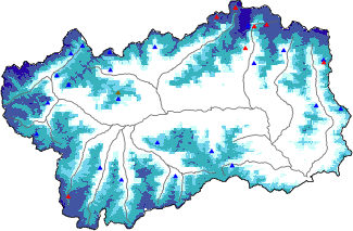 Altezza neve al suolo + dati stazioni automatiche (AWS) e Modelli 1 AINEVA (MOD1) oltre i 2000 m