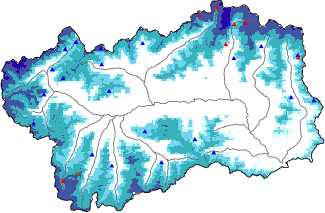 Altezza neve al suolo + dati stazioni automatiche (AWS) e Modelli 1 AINEVA (MOD1) oltre i 2000 m