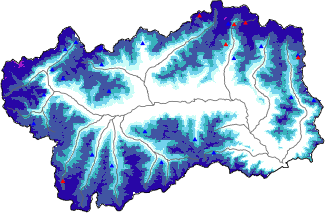Altezza neve al suolo + dati stazioni automatiche (AWS) e Modelli 1 AINEVA (MOD1) oltre i 2000 m