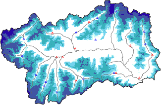 Altezza neve al suolo + dati stazioni automatiche (AWS) e Modelli 1 AINEVA (MOD1) sotto i 2000 m