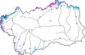Altezza neve al suolo + dati stazioni automatiche (AWS) e Modelli 1 AINEVA (MOD1) sotto i 2000 m