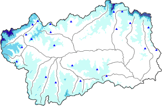 Altezza neve al suolo + dati stazioni automatiche (AWS) e Modelli 1 AINEVA (MOD1) oltre i 2000 m